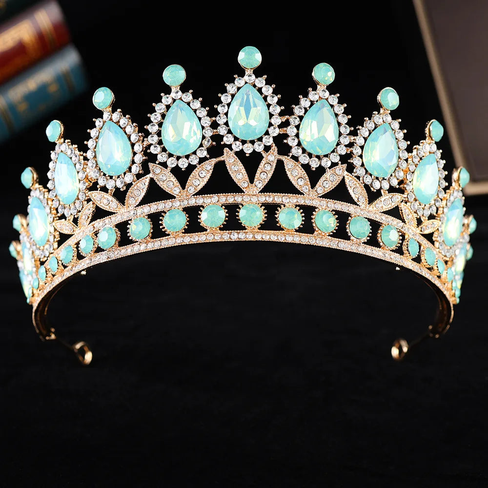 Baroque Luxury Silver Color Pink Opal Crystal Bridal Tiaras Crown Rhinestone Pageant Diadem Headpieces Wedding Hair Accessories GiFTiFY