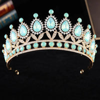 Baroque Luxury Silver Color Pink Opal Crystal Bridal Tiaras Crown Rhinestone Pageant Diadem