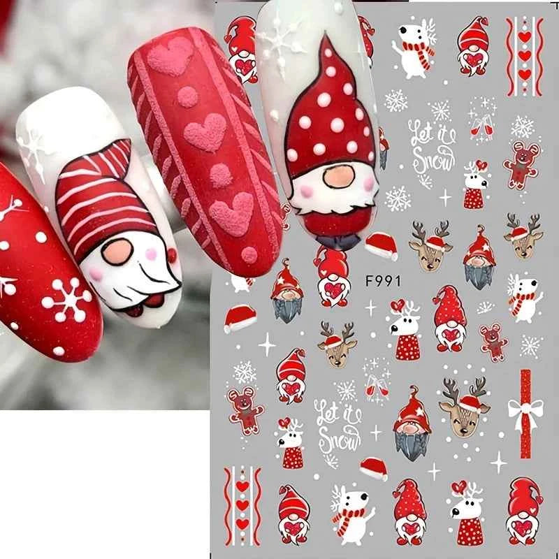 Christmas Nail Art Stickers Decals, Santa, Reindeer, Snowman, Tree Designs, Self-Adhesive Cartoon Nail Supplies, Matte Finish
