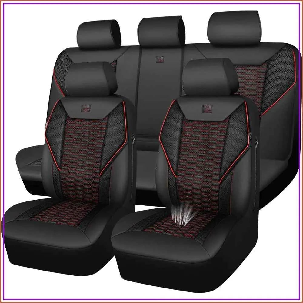 3D Foam Mesh Leather Car Seat Covers Full Set, Breathable Faux Leather, Universal Fit for SUV Truck Sedan, Armrest & Airbag Compatible, Black Red by GiFiFY