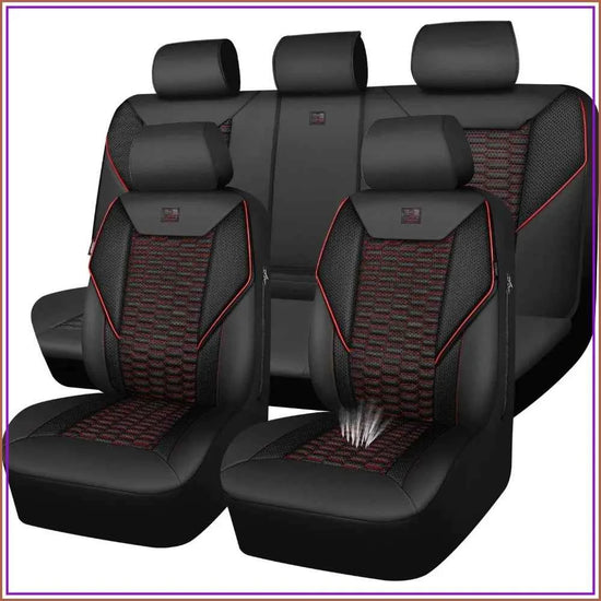 3D Foam Mesh Leather Car Seat Covers Full Set, Breathable Faux Leather, Universal Fit for SUV Truck Sedan, Armrest & Airbag Compatible, Black Red by GiFiFY
