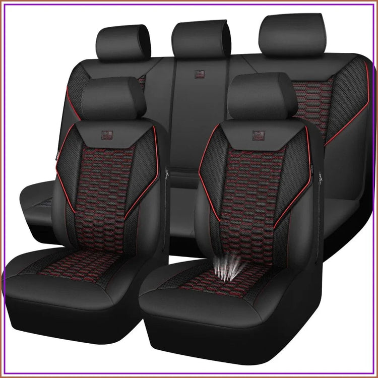 3D Foam Mesh Leather Car Seat Covers Full Set, Breathable Faux Leather, Universal Fit for SUV Truck Sedan, Armrest & Airbag Compatible, Black Red GiFiFY