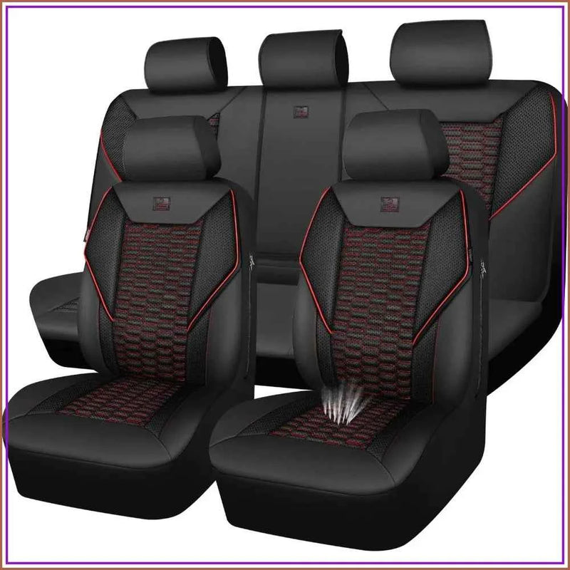 3D Foam Mesh Leather Car Seat Covers Full Set, Breathable Faux Leather, Universal Fit for SUV Truck Sedan, Armrest & Airbag Compatible, Black Red by GiFiFY