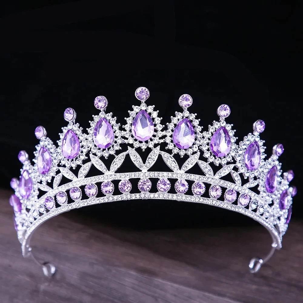 Baroque Blue Green Pink Opal Tiara Crowns Hair Jewelry Rhinestone Diadem Birthday Party Wedding Crystal Bridal Crown Accessories - GiFTiFY