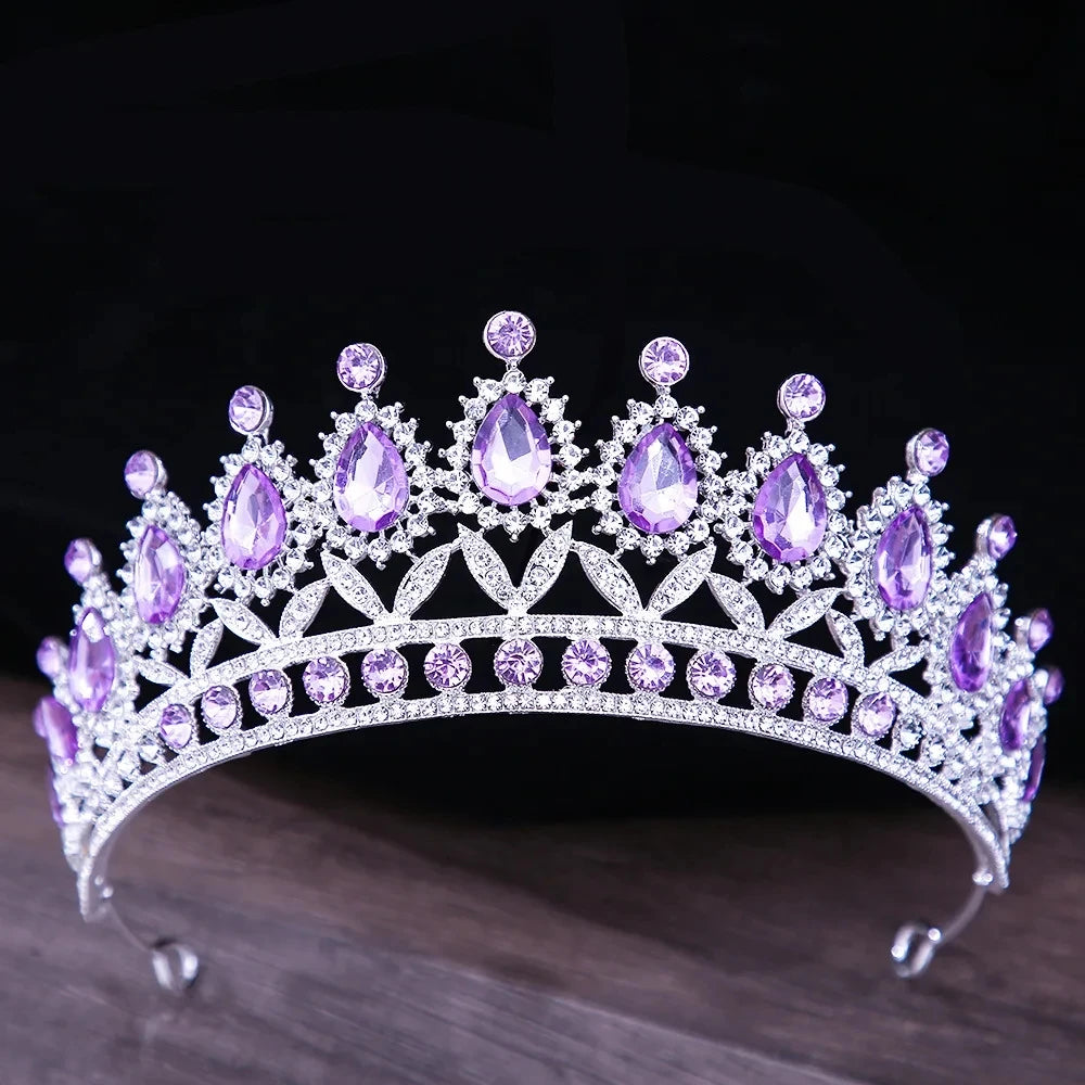 Baroque Blue Green Pink Opal Tiara Crowns Hair Jewelry Rhinestone Diadem Birthday Party Wedding Crystal Bridal Crown Accessories DSERS