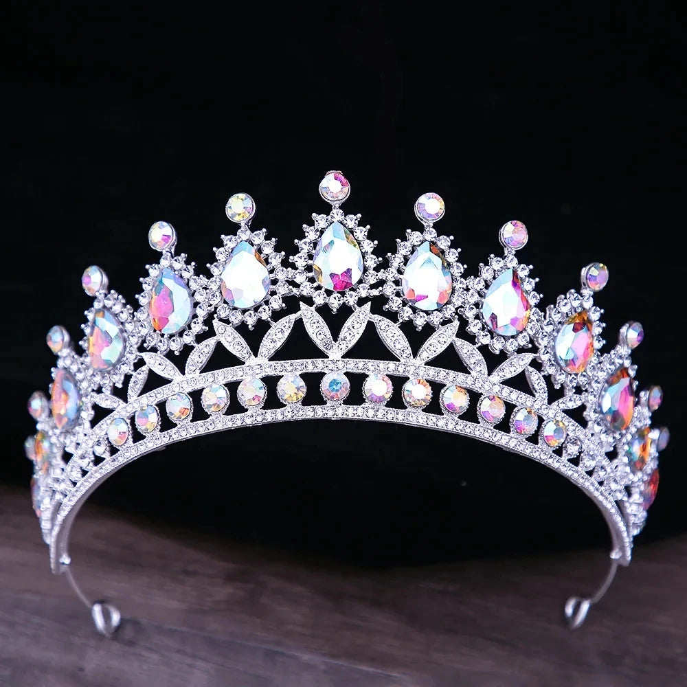 Baroque Blue Green Pink Opal Tiara Crowns Hair Jewelry Rhinestone Diadem Birthday Party Wedding Crystal Bridal Crown Accessories DSERS