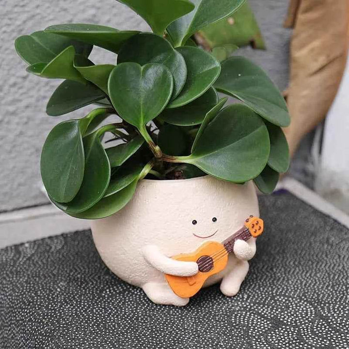 Smily Face Planter Pot With Drainage Hole Cute Resin For String Of Plant Unique Guitar Succulent Pots For Indoor - GiFTiFY