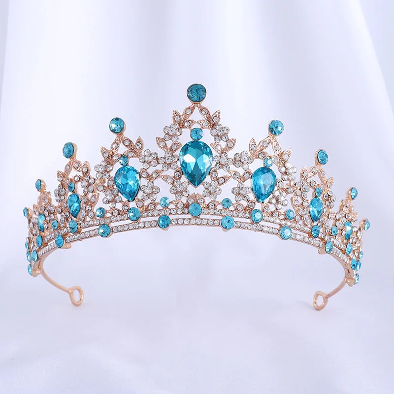 Baroque Gold Color Champagne Crystal Heart Bridal Tiara Crown Rhinestone Pageant Diadem Veil Tiara Headband Wedding Hair Jewelry GiFTiFY