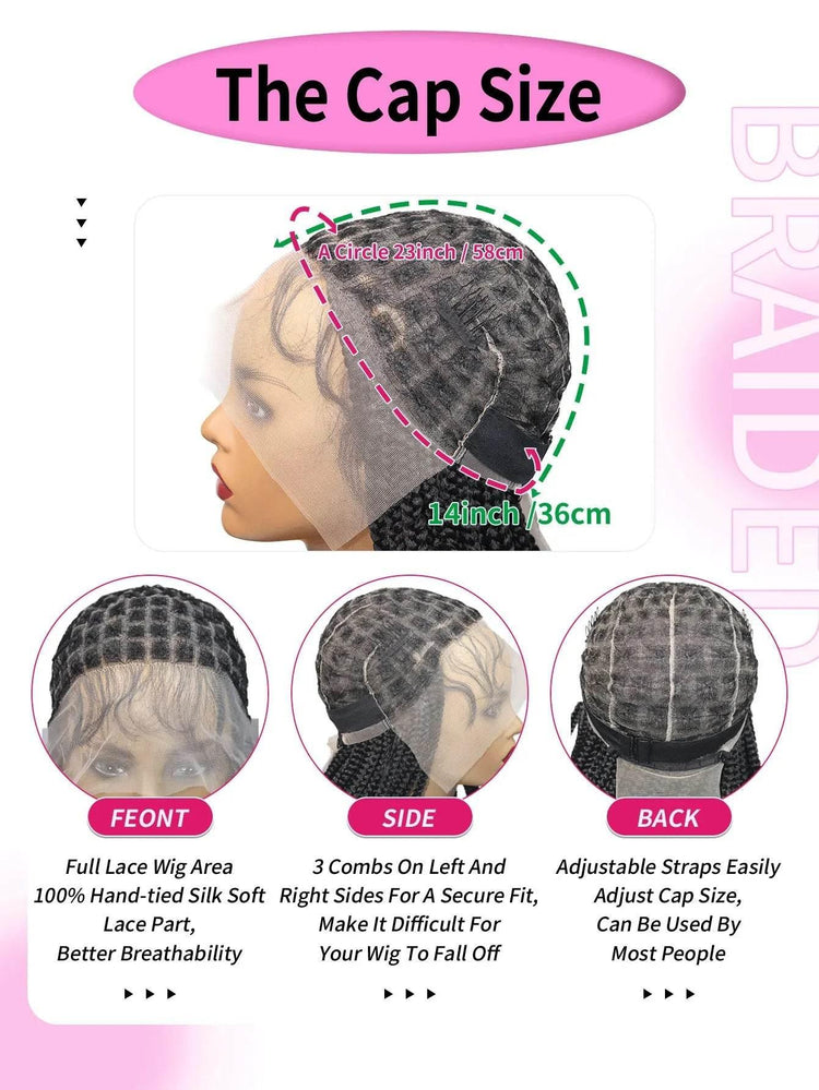 Knotless Box Braids Wig Long 36Inch Cornrow Braided Wigs Synthetic Full Lace Front Wig For Black Women Goddess Braiding Hair Wig - GiFTiFY