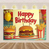 Quick Food Theme Birthday Party Decoration Hamburger French Fries Pizza Background Banner Photography Backdrop Supplies Kid Gift - GiFTiFY