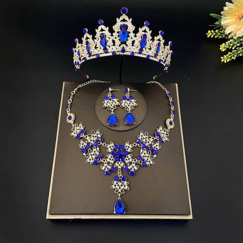 Gorgeous Pink Crystal Tiaras Bridal Jewelry Sets for Women Crown Flowers Choker Necklace Sets Wedding Bride Costume Jewelry Set Tiaras by DSERS