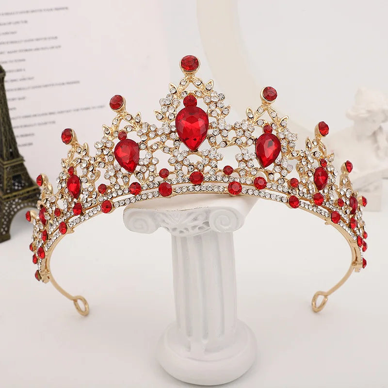 Baroque Gold Color Champagne Crystal Heart Bridal Tiara Crown Rhinestone Pageant Diadem Veil Tiara Headband Wedding Hair Jewelry GiFTiFY