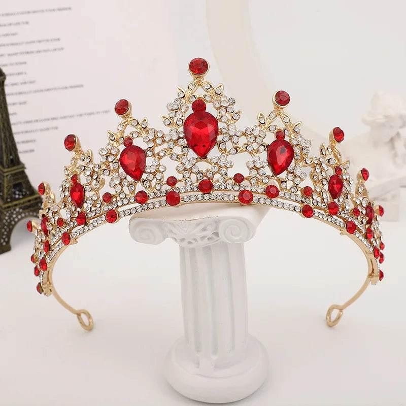 Baroque Gold Color Champagne Crystal Heart Bridal Tiara Crown Rhinestone Pageant Diadem Veil Tiara Headband Wedding Hair Jewelry Tiaras by DSERS