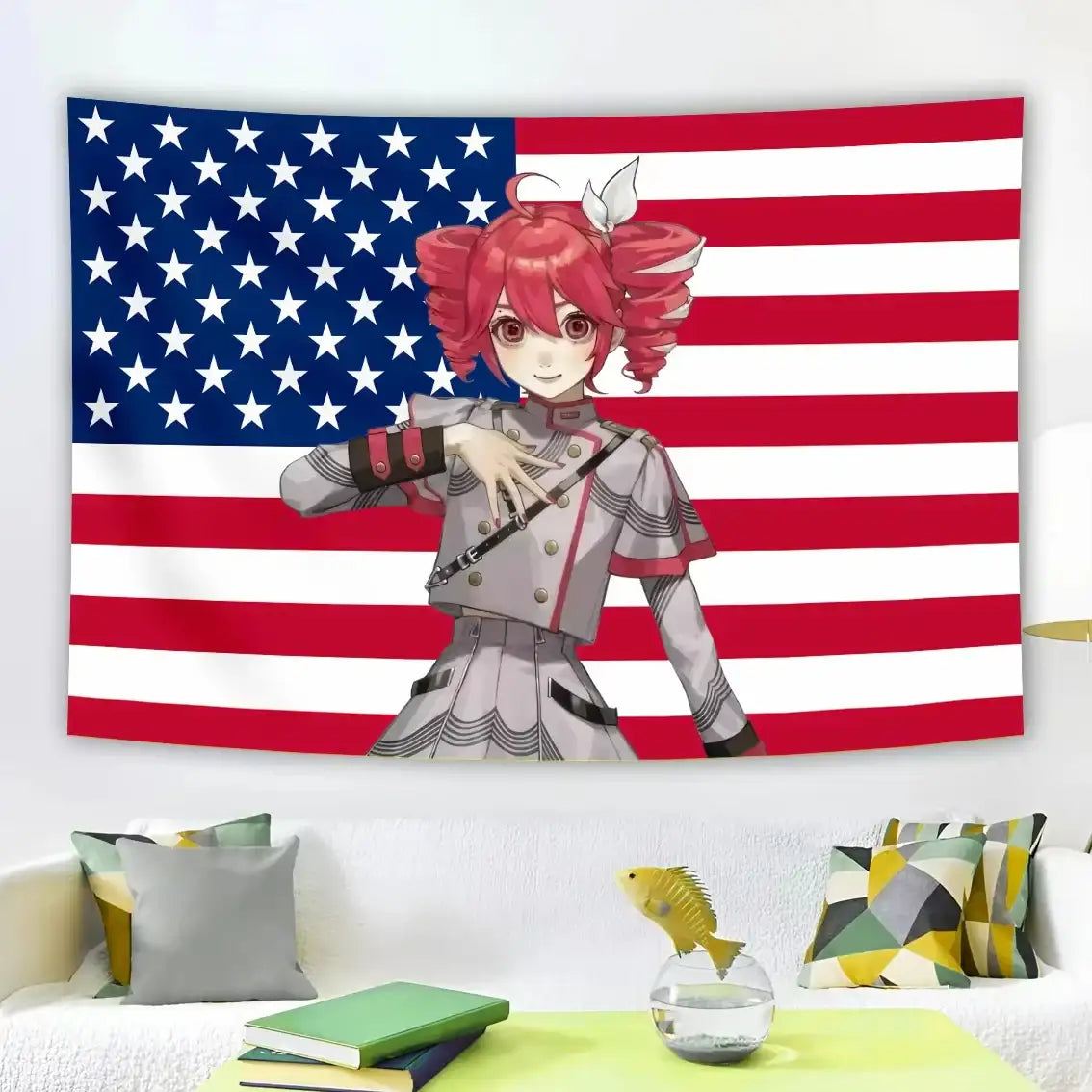Anime Hatsune Miku American Flag Background Decoration Tapestry Dormitory Bedhead Tapestry Living Room Sofa Background Tapestry wall decore by DSERS
