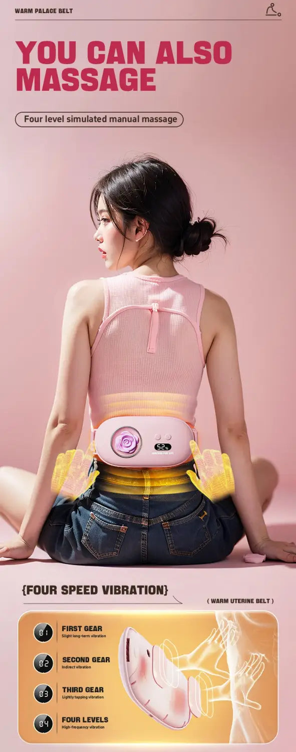 Electric Period Cramp Massager Vibrating Heating Pad Belt for Menstrual Colic Relief Pain Waist Abdominal Warm Palace