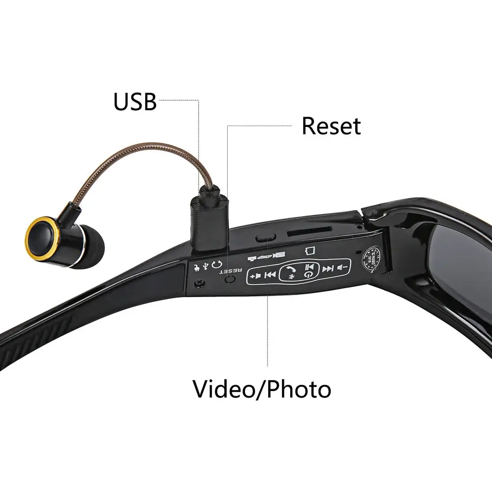 Black Camcorder Glasses Camera with Headphones