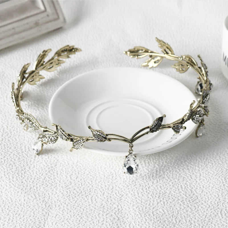 Luxury Crystal Crown Bridal Hair Accessories Wedding Rhinestone Waterdrop Leaf Tiara Crown Headband Frontlet Brides Hair Jewelry GiFTiFY