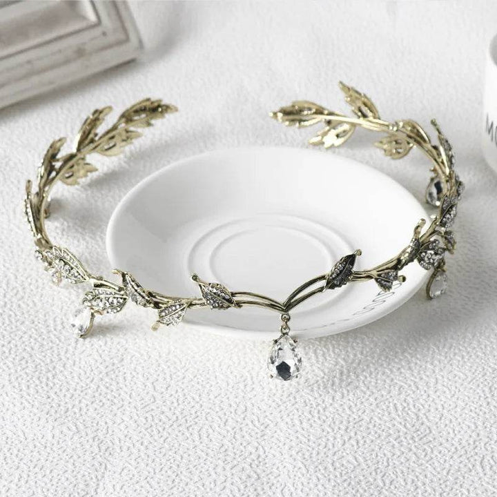 Luxury Crystal Crown Bridal Hair Accessories Wedding Rhinestone Waterdrop Leaf Tiara Crown Headband Frontlet Brides Hair Jewelry - GiFTiFY