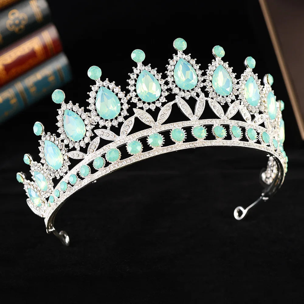 Baroque Luxury Silver Color Pink Opal Crystal Bridal Tiaras Crown Rhinestone Pageant Diadem Headpieces Wedding Hair Accessories GiFTiFY