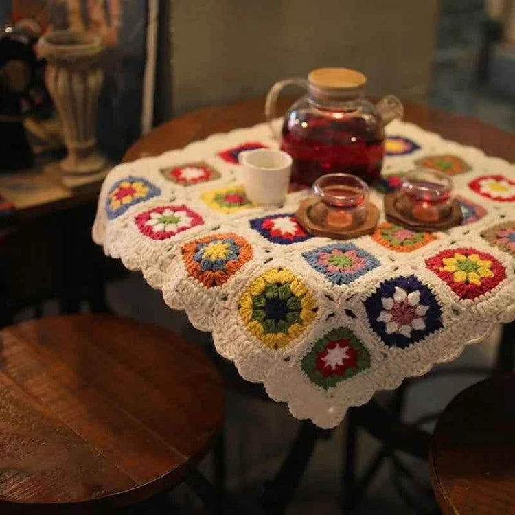 Handmade Knitting Crochet Hair Blanket Grandmother Daisy Rustic Style Decorative Tablecloth Home Decor Accessories - GiFTiFY