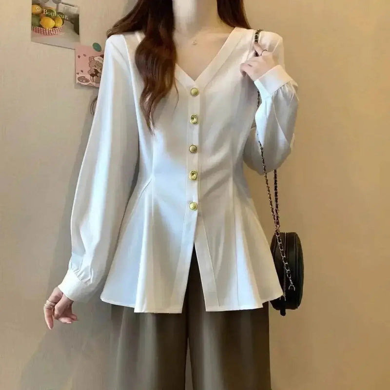 Elegant V-Neck Casual Blouse for Women by Zopi