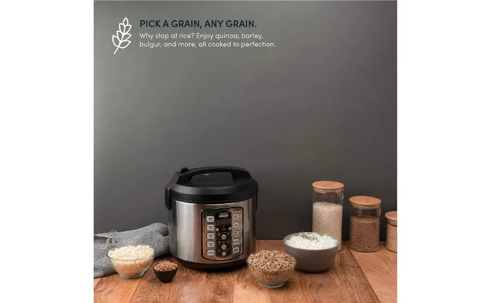 20-Cup Rice Cooker / 5Qt. Digital Rice & Grain Multicooker Food Steamer Slow Grain Cooker Stainless Exterior/Nonstick