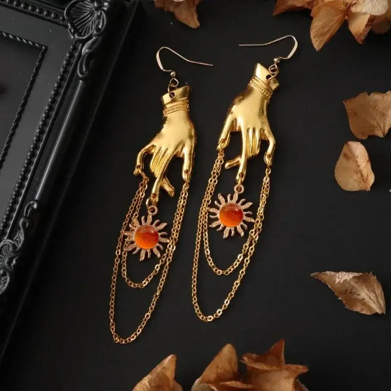Gothic Vintage Gold Color Sun Chain Tassel Long Earrings for Women Creative Halloween Party Earrings Jewelry Accessories