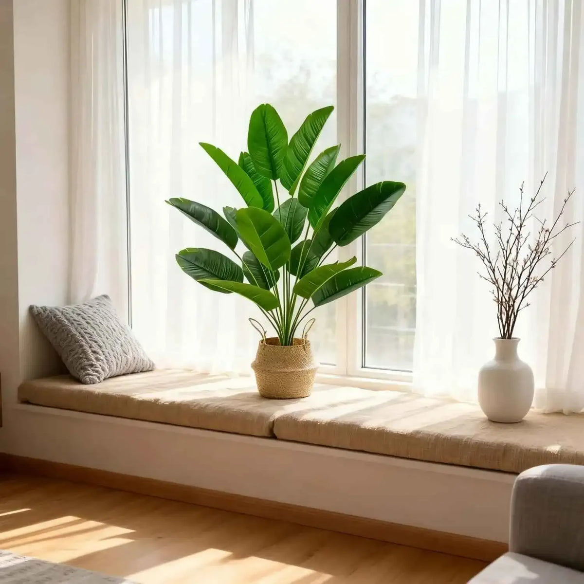 2pcs Large Realistic Artificial Bird of Paradise Plants UV Resistant No Fade Fake Banana Leaf Palm Tree for All Season Decor by DSERS