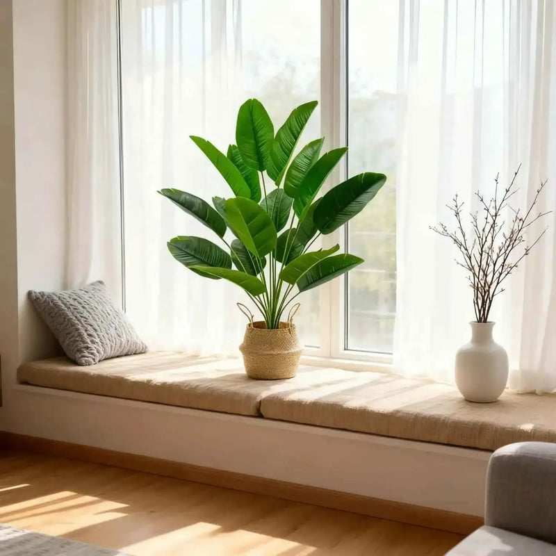 2pcs Large Realistic Artificial Bird of Paradise Plants UV Resistant No Fade Fake Banana Leaf Palm Tree for All Season Decor by DSERS