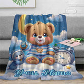 Customized personalized name blanket, printed portable, goodnight bear cartoon, party, birthday, daughter or son gift,sofa，soft - GiFTiFY