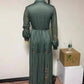 Women's Ethnic Retro Floral Print Pleated Long Dress Sexy Shirt Collar Buttons Maxi Gown for Party Fall Long Sleeve Bohemian DSERS