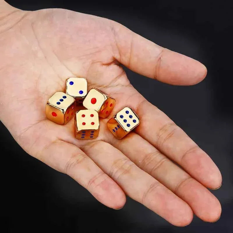 5PCS/1Set Creative Metal Dice Golden/Silver Funny Game Dice with Colorful Points Board Game Acessorios 13mm by DSERS