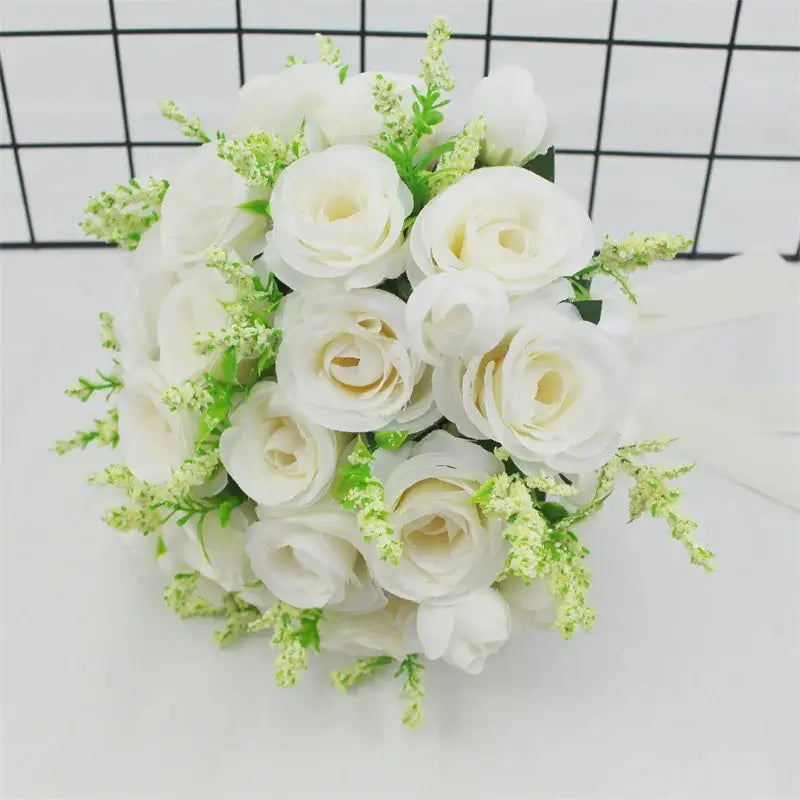White Silk Flowers Wedding Bouquet