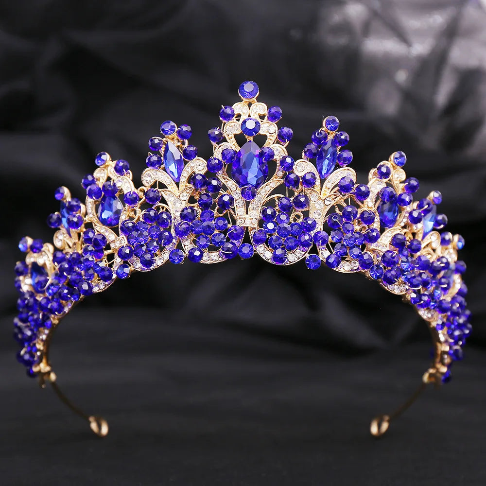 Baroque Pink Crystal Beads Bridal Crowns Handmade Tiaras Bride Headbands Rhinestone Diadem Queen Crown Wedding Hair Accessories DSERS