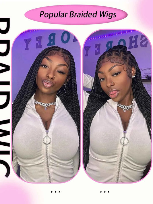 Cornrows Full Lace Braided Wigs Synthetic Knotless Box Braiding Wigs For Black Women 36'' Tribal Box Braids Wigs With Baby Hair
