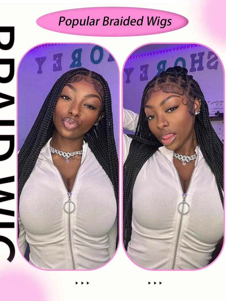 Cornrows Full Lace Braided Wigs Synthetic Knotless Box Braiding Wigs For Black Women 36'' Tribal Box Braids Wigs With Baby Hair - GiFTiFY