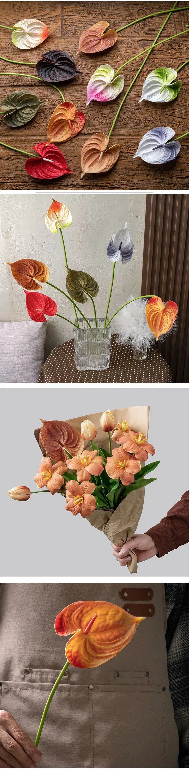 10Pc/lot PU Artificial Flowers Anthurium Bridal Bouquet Wedding Decoration Fake Palm Flowers Home Party Table Floral Arrangement
