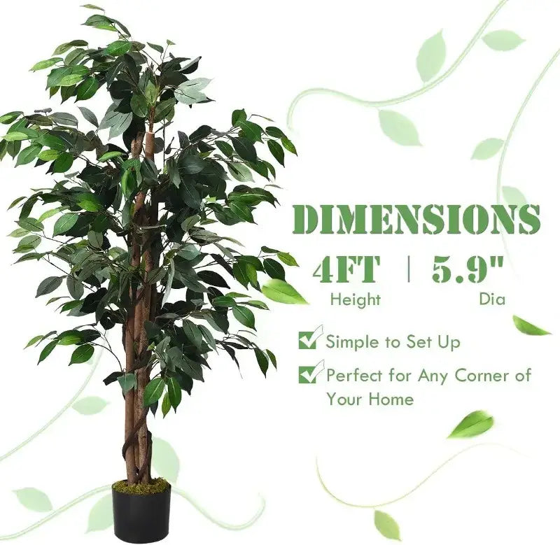 Artificial Ficus Silk Tree in Black Pot