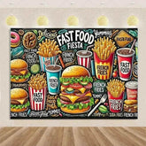 Quick Food Theme Birthday Party Decoration Hamburger French Fries Pizza Background Banner Photography Backdrop Supplies Kid Gift - GiFTiFY