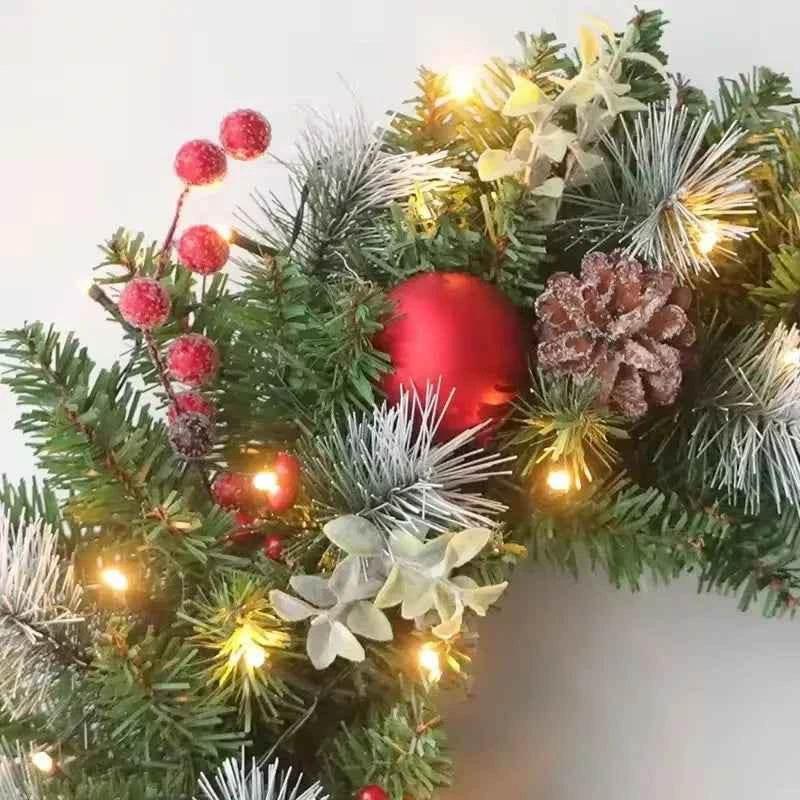 20-60cm Christmas Wreath with LED Fairy Light Door Hanging Garland Pine for Home Decorations Xmas Party Supplies Happy New Year - GiFTiFY