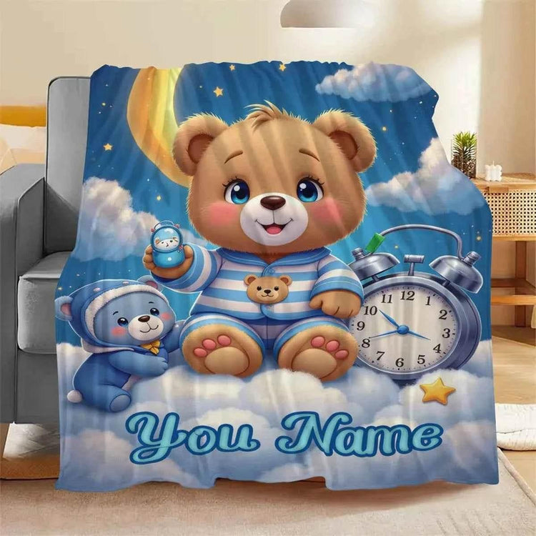 Customized personalized name blanket, printed portable, goodnight bear cartoon, party, birthday, daughter or son gift,sofa，soft - GiFTiFY