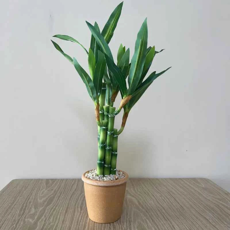 Artificial Lucky Bamboo Plant Green Potted Garden Outdoor Living Room Desktop Aesthetic Space Tropical Rainforest Home Decor by DSERS