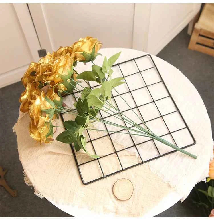 10/1 Heads Golden Silver Rose Artificial Flower DIY Wedding Floral Arrangement Material Silk Bridal Bouquet Photo Prop Home Deco