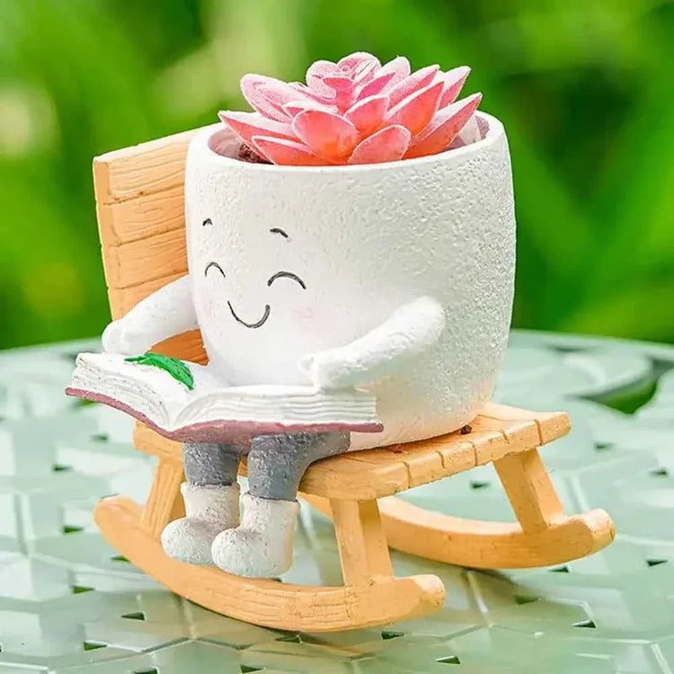 Funny Flower Pot Teacher Appreciation Gift Cute Chair Flower Pot Smile Face Planter Set for Indoor Outdoor Plants