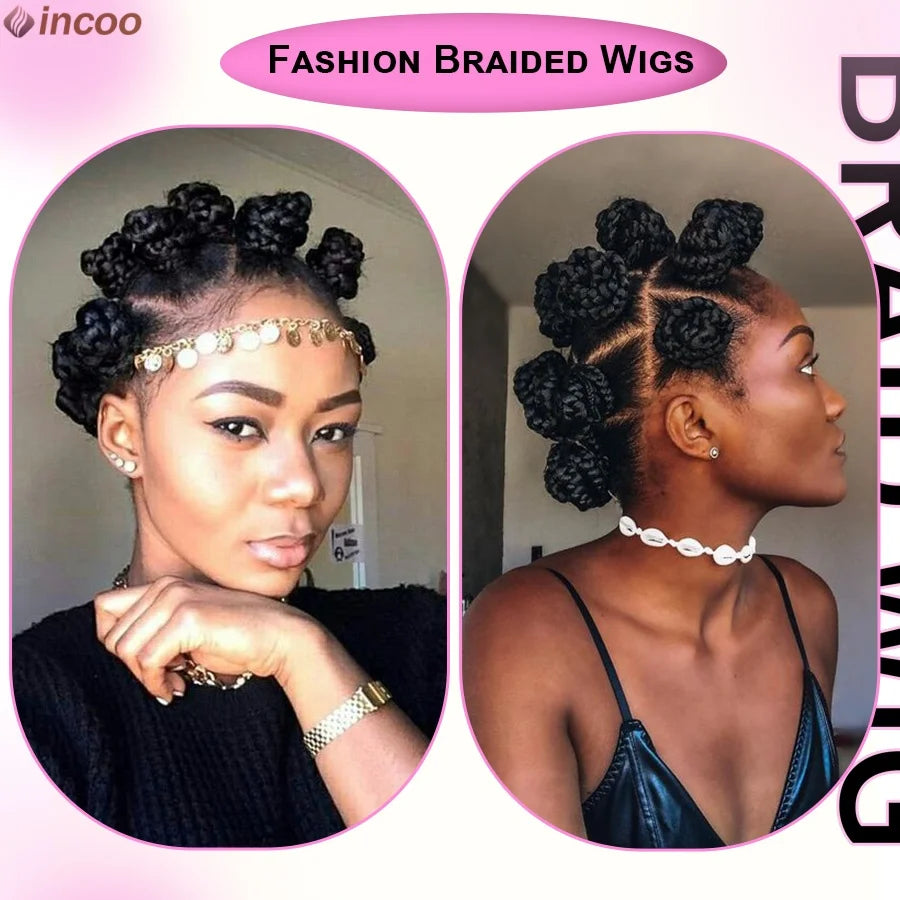 Summer Synthetic Bantu Knots Cornrows Braided Wigs Knotless Large Box  Braids Wig Full Lace Wig For Black Women Handmade Twists GiFTiFY