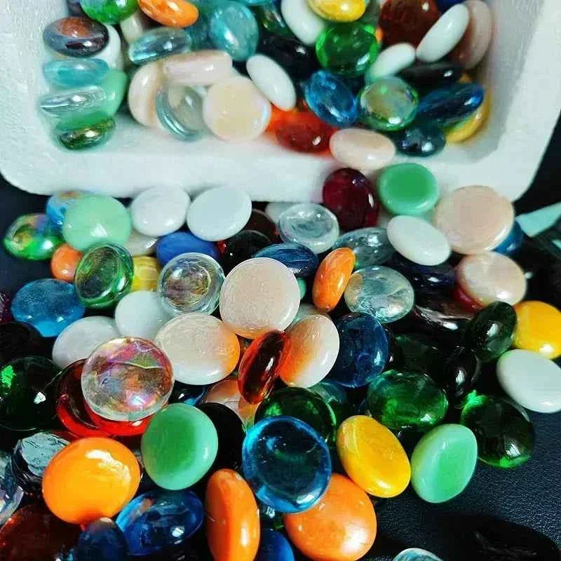 100g/3.52oz(Approx. 18-25pcs) Oblate Bead Glass Mosaic Tiles Colorful Round Mosaic Making Material Multi Diameter DIY Craft Tile by DSERS