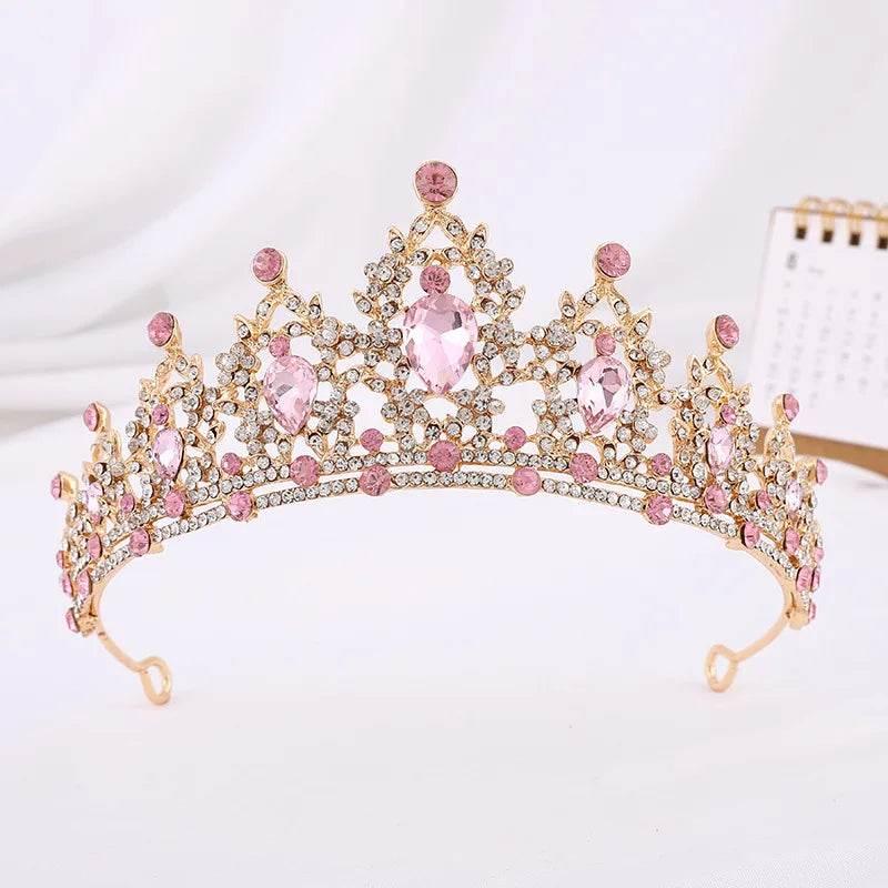 Baroque Gold Color Champagne Crystal Heart Bridal Tiara Crown Rhinestone Pageant Diadem Veil Tiara Headband Wedding Hair Jewelry - GiFTiFY
