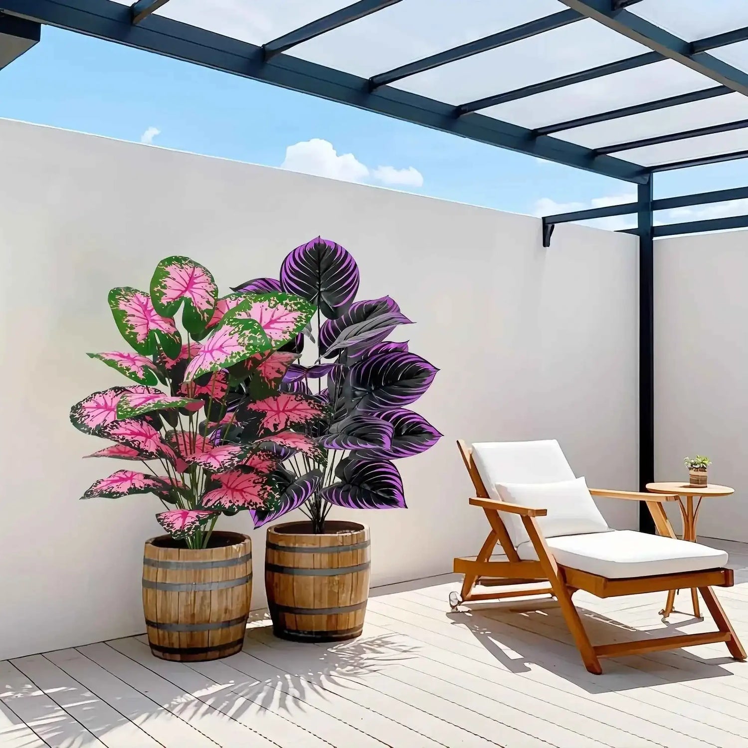 Set of 2 Artificial Caladium Plants with Purple Pink Leaf Faux Bonsai Plant