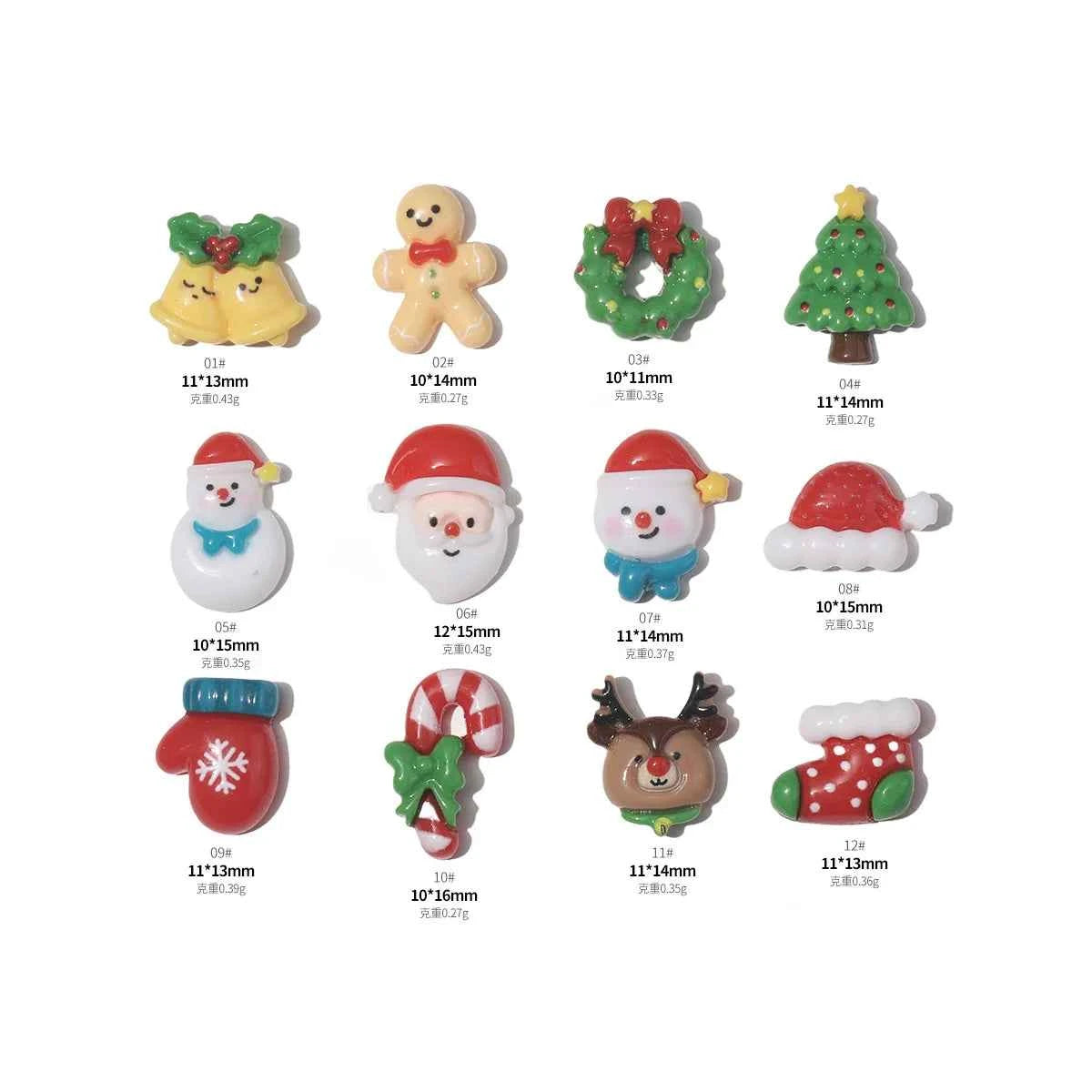 Christmas Series Nail Art Accessories 3D Resin Nail Charms Cute Bells Reindeer Snowman Cartoon Versatile Winter Nail Decorations