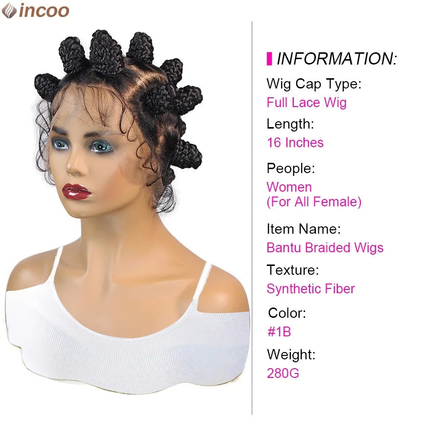 Summer Synthetic Bantu Knots Cornrows Braided Wigs Knotless Large Box  Braids Wig Full Lace Wig For Black Women Handmade Twists GiFTiFY